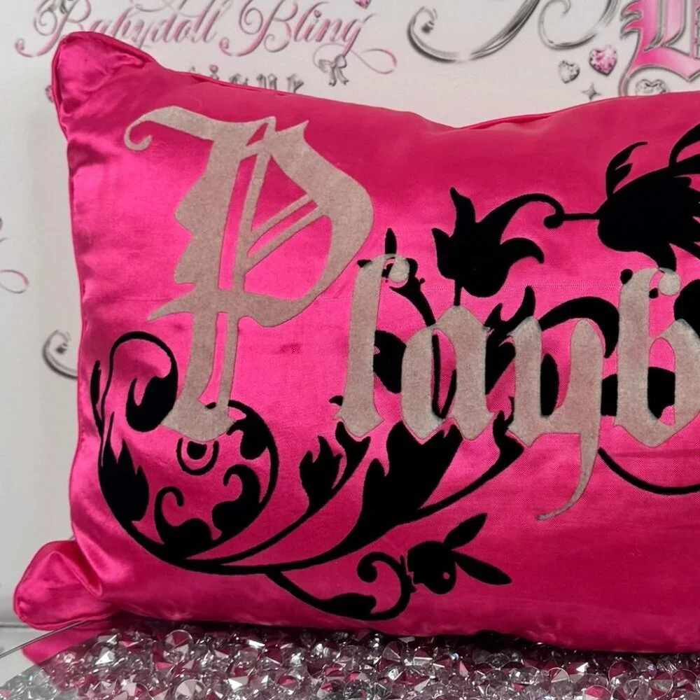 Playboy bunny pillow shiny shimmer y2k rare velour Pink Decorative Pillow